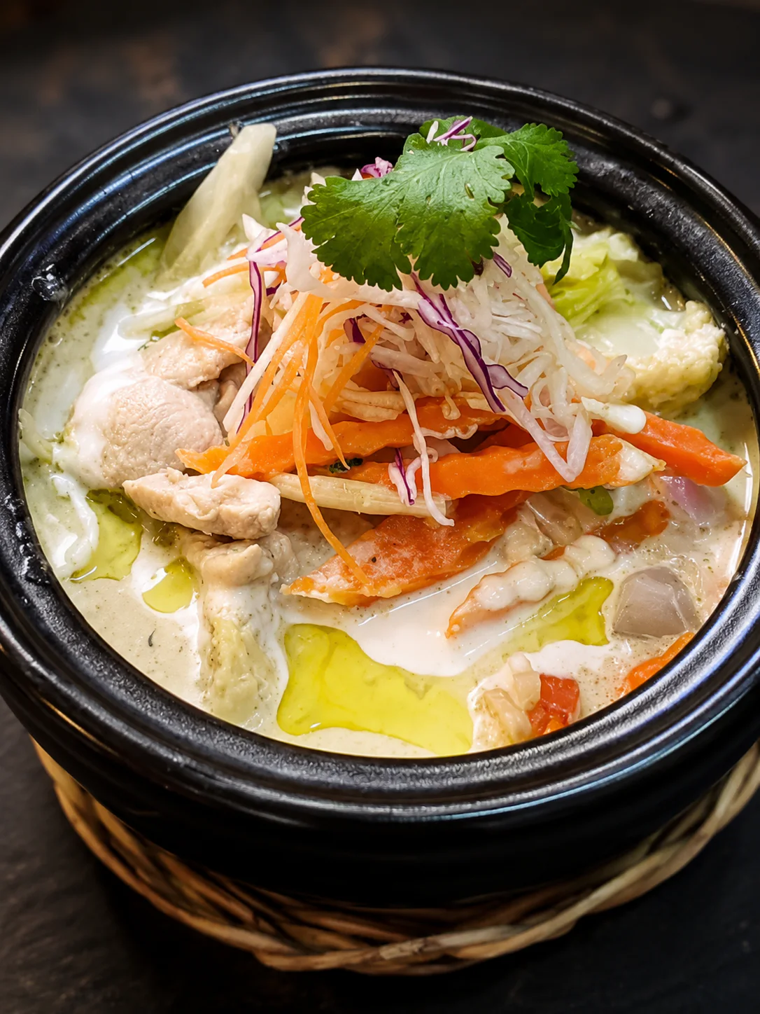 A creamy soup with chicken and vegetables at Saigon Sister Riccarton